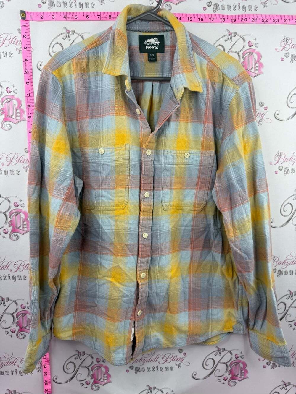 Roots Plaid Button-Down Shirt in Yellow, Blue & Brown